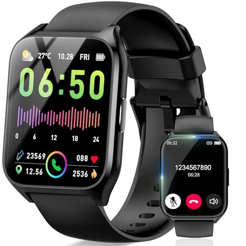 Smartwatch Herren Damen, 1,85' HD Touchscreen Smart Watch mit Telefonfunktion, 113+ Sportmodi Sportuhr mit Schrittzähler/Herzfrequenzmonitor/Schlafmonitor, IP68 Wasserdicht Fitnessuhr für iOS Android