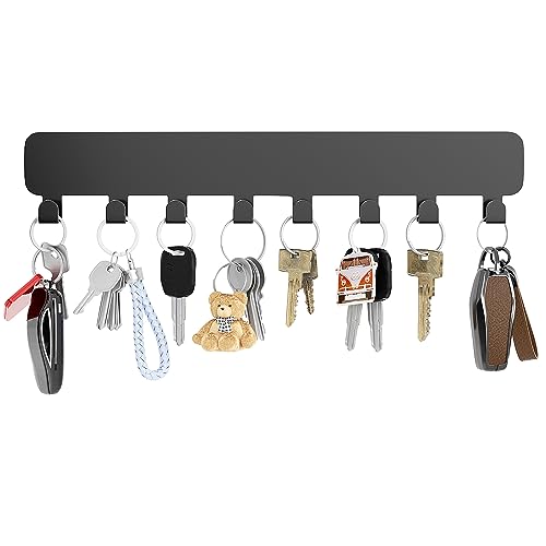 pickpiff Schlüsselbrett mit 8Haken, Schlüssel Organizer Wand Schwarz, Schlüsselhalter für Wandhaken Dekor, key holder