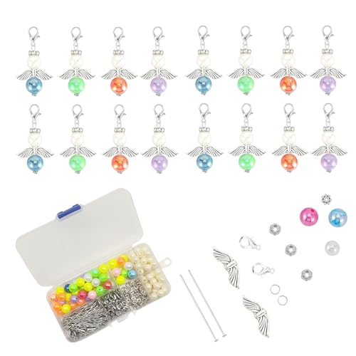 400 Stück DIY Schutzengel Anhänger Bastelset für Erwachsene,Perlenengel Schlüsselanhänger Basteln Machen,Guardian Angel,Engel Charms zum Selbermachen,Ideal für Hochzeiten,Taufen und Weihnachtsbasteln