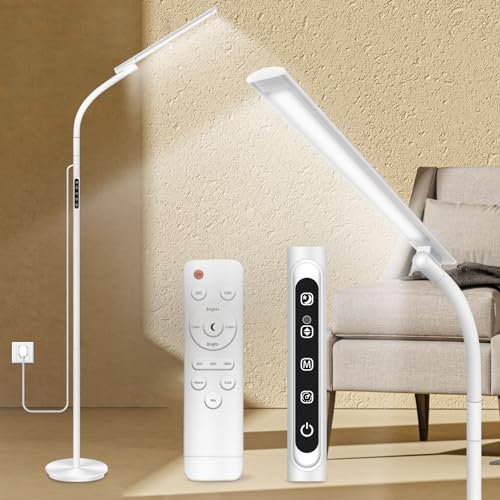 Tageslichtlampe Stehlampe, 10000 Lux UV-freie Lichttherapielampe mit Touch-Steuerung und Fernbedienung, 5 Farben & 5 Helligkeitsstufen & Timer, 3-in-1 Sonnenlicht Lampe für den Büro/Zuhause