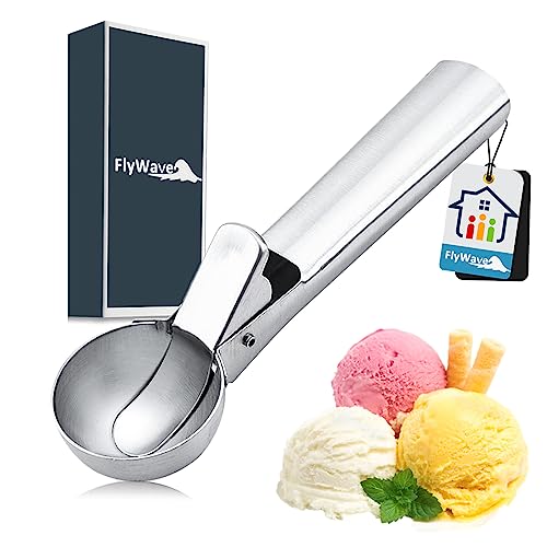 FlyWave Eisportionierer, Eiskugelportionierer Edelstahl 304, 18 x 5 cm Eisportionierer Edelstahl, Ice Cream Scoop Geeignet für Keksteig, Eis Usw, Spülmaschinenfest |Silber