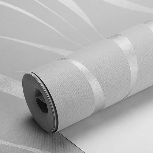 Pamatio Tapete Silber Grau Vliestapete 3D Glitzernde Wellenstreifen Streifentapete Wanddekoration in Wohnzimmer, Schlafzimmer und Büro 0,53m x 9.5m