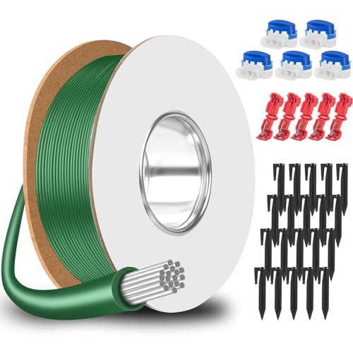 GROFIS 100m Begrenzungskabel Mähroboter + 40 Erdnägel + 10 Kabelverbinder Wasserdicht + 10 Abzweigverbinder, Universal Begrenzungsdraht Rasenroboter Zubehör Set, Kompatibel mit Gardena Bosch Worx