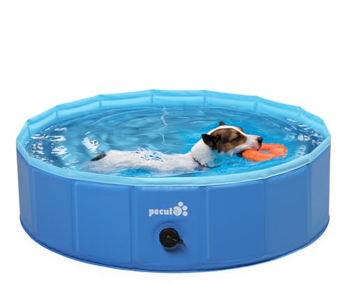 Pecute Hundepool Schwimmbad für Hunde und Katzen, Swimmingpool Hund Planschbecken Hundebadewanne, Faltbarer Pool für Kinder und Hund Katze, S Blau (80 * 20cm,100L)