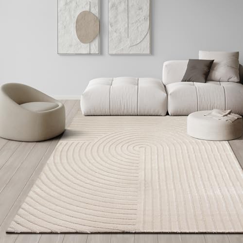 the carpet Knight Luxuriöser Wohnzimmerteppich mit Soft-Touch-Kurzflor, 3-D Effekt und Raffinierten Glanzdetails in Hoch-Tief Struktur, Beige, 80 x 150 cm