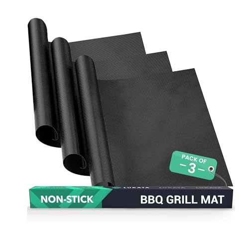 Lukata Grillmatte 3er Set - Antihaftmatte für BBQ, Elektro- oder Gasofen Hitzebeständige Grillunterlage Antischmutzmatte für den Backofen inkl. Aufbewahrungsband