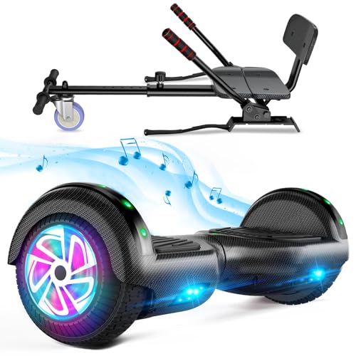 Hoverboard mit Sitz Hoverkart komplett für Kinder, Skateboard mit Set, Hoverboard mit LED Lichtern und Bluetooth, Bestes Geschenk für Kinder