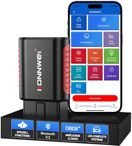 KONNWEI KDIAG OBD2 Bluetooth Diagnosegerät für Auto,Kabelloser Diagnosetool und Codeleser für alle OBD2 Fahrzeuge,Kompatibel mit iOS/Android,Bluetooth 5.0, Lesegerät mit vollständigen OBD2-Systemscan