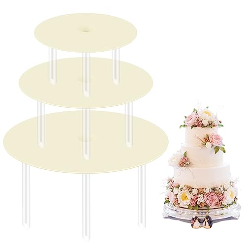 Tortenständer Set, Tortenstützen für Mehrstöckige Torten, 3 STK Torten Stapeln Ständer mit 9 STK Kuchen Dübelstangen, Wiederverwendbar Tortenplatte Kuchenstützen, Cake Boards, Torte Stapeln Set