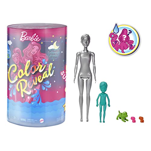 Barbie GRK14 - Color Reveal-Set, 50+Überraschungen (2 Puppen, 3 Haustiere & 36 Zubehörteile), Wasserenthüllungseffekt, 28 Überraschungstüten (Mode, Schuhe, Zubehörteile, + mehr); Spielzeug ab 3 Jahren
