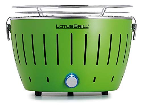 LotusGrill S Small Kompakt Limettengrün der raucharme Holzkohle-/Tischgrill Stromversorgung via USB-Anschluß oder Powerbank. Für Camper, Wanderer und auf dem Boot geeignet