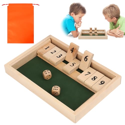 TOSAVGA Shut The Box Spiel 2-Spieler, Würfelspiel aus Holz (1-9), Klassisches Holz Brettspiel Taktik- und Rechenspiel Mathematik Lernspielzeug, Heimtischspiel-2-Spieler für Kinder und Erwachsene