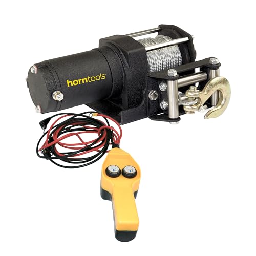 horntools Elektrische Seilwinde Beta - 12 Volt Stahlseil - 0,9 Tonnen - 3,2m/min Zuggeschwindigkeit - Inkl. Fernbedienung - Kleine Elektrowinde, Seilzug - Offroad & Camping Zubehör