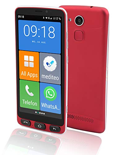 Olympia Neo Senioren Smartphone Extragroße Darstellung Hörgerätekompatibel Notruftaste, rot, 2287