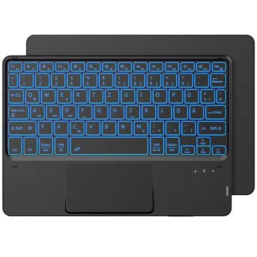 CACOE Tastatur mit Touchpad, Tastatur Kabellose mit 7 Farben Beleuchtete kompatibel mit iPad, Android Tablet, Windows, 10 Zoll Schwarz