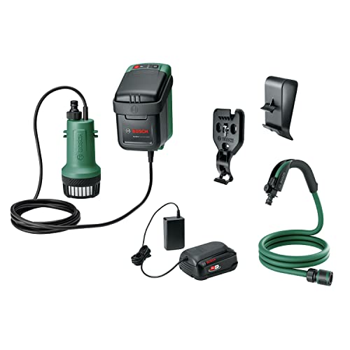 Bosch GardenPump 18V-2000 Tauchpumpe mit Akku und Ladegerät | Für offene Regenwassertanks und Tanks mit Sicherheitsdeckel | Timerfunktion und vielseitige Montageoptionen | Reichweite bis zu 25 m