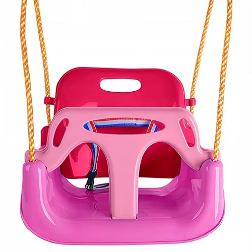 KRUMAD Kinderschaukel Indoor & Outdoor, 3-in-1 Baby Schaukel, Verstellbare Seile 110-210 cm, Belastbar bis 35 kg, Babyschaukel mit Sicherheitsgurt, Kleinkind Schaukel, Rosatöne