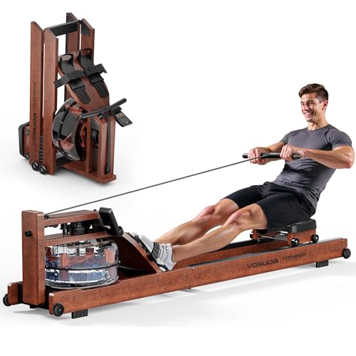 YOSUDA Wasser Rudergerät für Zuhause, rudergerät klappbar 180°aus Massivholz, 182 kg Gewichtskapazität mit speziellem Monitor und Bluetooth-App, bequemer Sitz