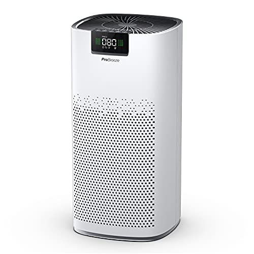 Pro Breeze Luftreiniger Hepa 13 Filter mit UV-C Lampe, Luft Ionisierer & Aktivkohlefilter, CADR 460m3 - Air Purifier mit Luftqualitätsmesser für große Räume bis 140m² - bis zu 99.95% Filterleistung