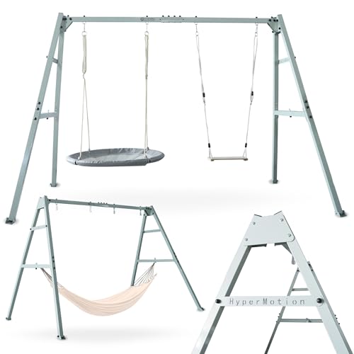 HyperMotion Doppelschaukel mit Stahlgestell und Zubehör - Storch Nestchen Hängematte Schaukel - Max 180 kg - Verstellbare Seile - Für Garten Für Kinder und Erwachsene - Ab 3 Jahre