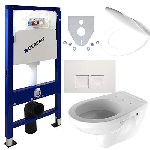 Geberit Duofix Vorwandelement + Wand Tiefspül WC + Delta 50 + WC Sitz - WC Set
