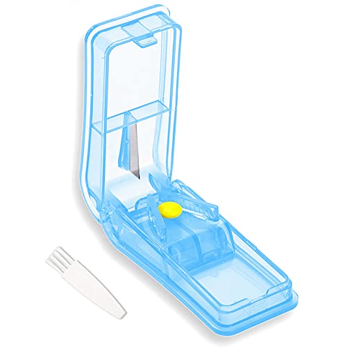 Tablettenteiler,pillenteiler,medikamententeiler,für Große und Kleine Tabletten,Medikamententeiler mit Aufbewahrungsfach,teilt Pillen exakt(Blau)