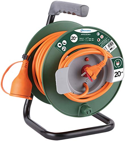 Electraline 49234 Verlängerungskabel für den Garten, Stecker europäische Stromnetze, für elektrische Gartengeräte, Länge 20M, mit Abdeckung für die Buchse, Kabelquerschnitt 2x1.5mm², Schwarz/Grün