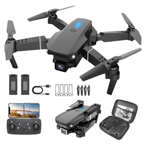 Drohne mit Kamera 4K, Drohne für Kinder Drone für Anfänger,RC Quadcopter mit 2 Batterien,Abflug/Landung mit einer Taste,Schwerkraft Sensor, Headless Mode,Flip mode-Mattschwarz