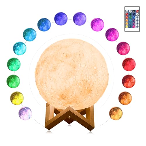 Mondlampe Nachtlicht, Nachttischlampen Schlummerleuchten für Kinder,16 Farben LED Touch Fernbedienung & USB wiederaufladbares 3D Mondlicht Mond-Leuchte mit LED für Kinder, Baby Geburtstagsgeschenk