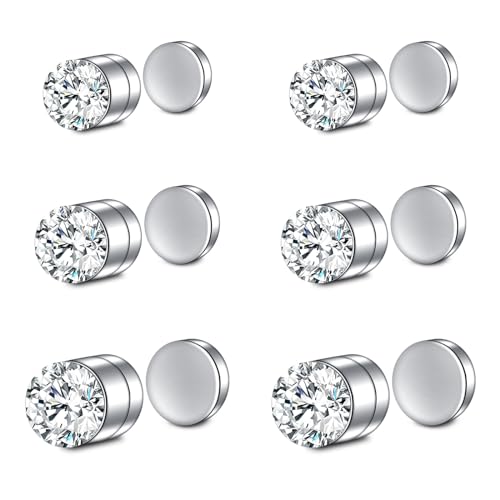 NIUSIMAN Nasenpiercing Magnet 6 Stück Faux Clip On Nasenring 3MM Nasenpiercing Stecker Runde Faux Nase Piercings Silber Nicht durchbohrte gefälschte Faxu Ohr Nase Ringe für Frauen Männer