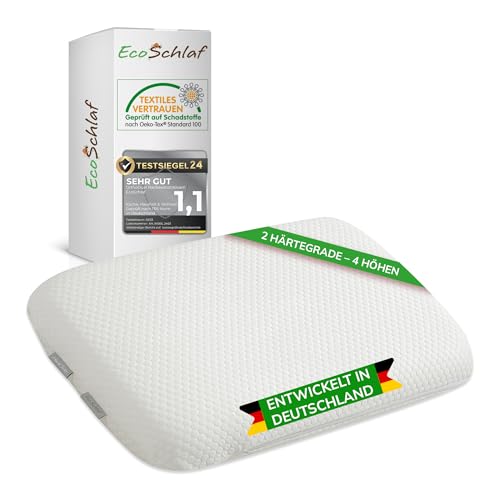 EcoSchlaf® OrthoDual – Orthopädisches Kissen – Zertifiziert – Nackenstützkissen Seitenschläferkissen Nackenkissen aus Dual Memory Foam – Ergonomisches Kopfkissen – Nackenschmerzen (60 x 35 x 08)