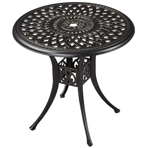 Yaheetech Gartentisch Balkontisch mit Schirmloch Bistrotisch Φ 78cm Rund Outdoor-Tisch aus Metall für Garten/Balkon/Terrasse/Veranda