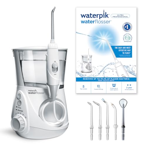Waterpik Ultra Professional Munddusche, Testsieger 2024, Precision Pulse Technology, TÜV Siegel, bis zu 99,9 Prozent Plaque Entfernung, 7x Aufsätze, 10x individuelle Modi, integrierter Timer, Weiß