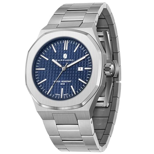 SAPPHERO Uhren Herren Edelstahl 50M Wasserdicht Armbanduhr Herren Klassisch Luxus Analog Quarz Herrenuhren mit Kalender Elegantes Geschenk für Männer
