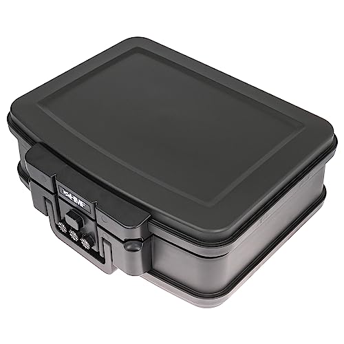 HMF 250437 Feuerfeste Wasserdichte Dokumentenbox mit Zahlenschloss | DIN A4 | 44,5 x 16,5 x 33 cm | Schwarz