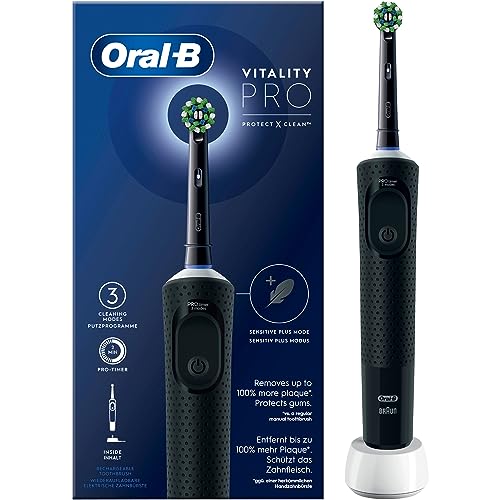 Oral-B Vitality Pro Elektrische Zahnbürste/Electric Toothbrush, 1 Aufsteckbürste, 3 Putzmodi für Zahnpflege, Designed by Braun, schwarz