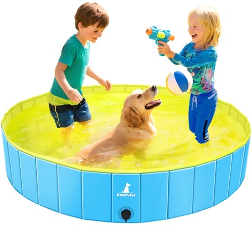 Pourbibi Faltbarer Hundepool, Haustier Hundekatze Indoor Outdoor Welpenpool, PVC rutschfest mit verstärkten Oxford Wänden Langlebige Hunde, die Kinderpool im Hofgarten paddeln 120CM*30CM