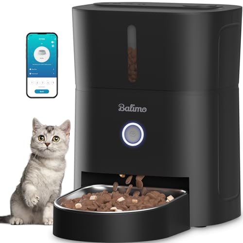 Balimo Futterautomat Katze 3L, WiFi Intelligenter Katzenfutter Automat, Futterspender für Katzen/Hunde Mit Nachtlicht und 304 Edelstahlnapf, APP-Steuerung, 1-10 Mahlzeiten pro Tag, Schwarz