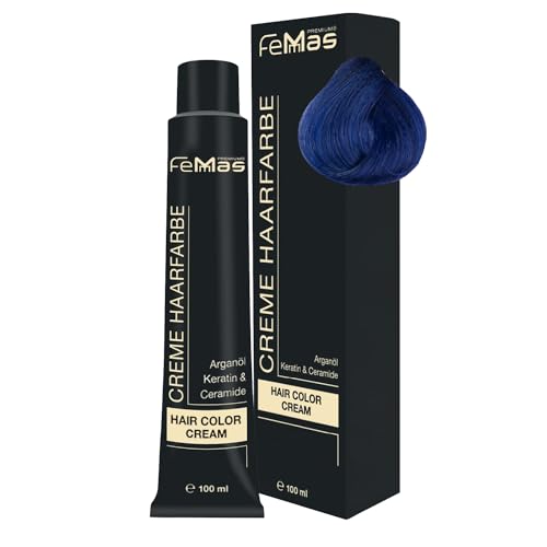 FemMas Haarfarbe Pure & Mix Blau I Professionelle Creme Haarfarbe mit Arganöl, Keratin & Ceramiden I Als dauerhafte Haarfärbung oder Tönung für strahlende, haltbare Farbergebnisse I 100 ml