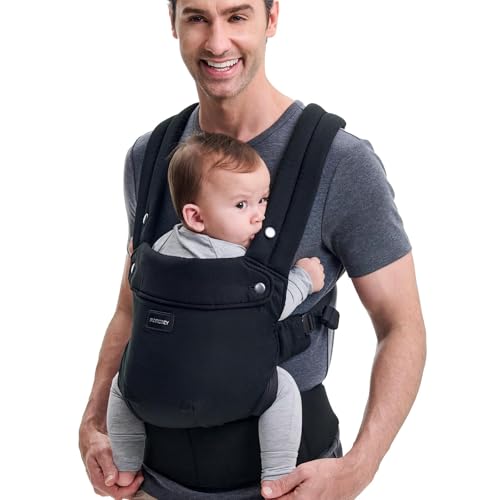 Momcozy Babytrage, reine Baumwolle, sanft zur Babyhaut, ergonomisches Design für 3–20 kg, leicht und bequem, freihändig für Mütter und Väter, schwarz