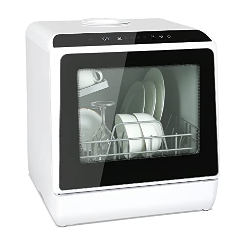 YU YUSING Mini Geschirrspüler Tischgeschirrspüler mit 5+1 Programme, Spülmaschine Klein für 4 Gedecke mit/ohne Wasseranschluss, 5L Wassertank, Touch Control, LED-Display, für Zuhause Büro Camping