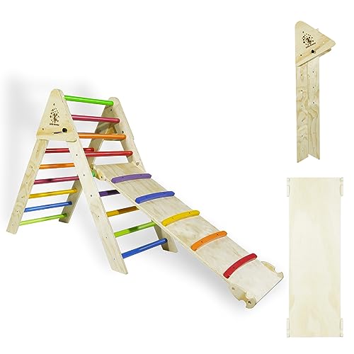 CCLIFE Kletterdreieck mit Rutsche ab 1 Jahr Klappbar 3 in1 Montessori Klettergerüst Indoor Pikler Dreieck Kinder Klettern, Holz 150kg