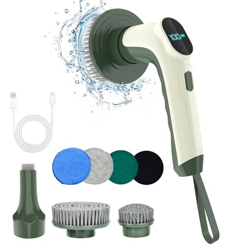 Elektrische Reinigungsbürste, putzbürste elektrisch, 8 in 1 Electric Cleaning Brush mit LED Anzeige, IPX68 Wasserdicht, 7 Bürstenköpfen, 3 Speed Modi, für Badezimmer, Küche, Fliesen