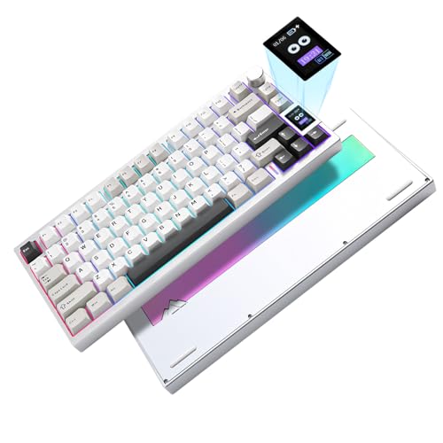 YUNZII AL80 Drahtlose Mechanische Tastatur,Volles Aluminium CNC, Smart LCD Display,Heiße Austauschbare Dichtung Mount 75% Layout mit Knopf, BT/2.4G/USB-C,QMK/VIA für Win/Mac (Silver, Zero linear)