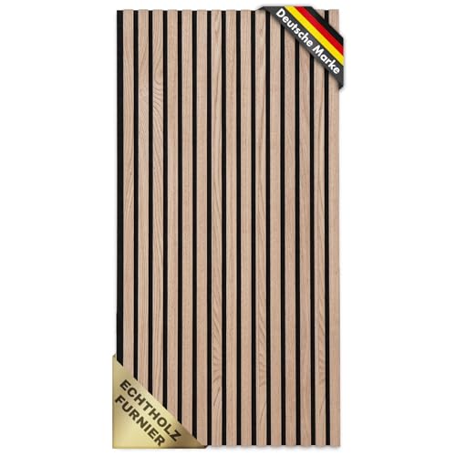 KARAT Akustikpaneele - Wandpaneele mit Echtholzfurnier für eine angenehme Raumakustik - Lamellenwand Holz und Filz - Wandverkleidung als Schallschutz, Schalldämmung (Red Oak, 118 x 60 cm)