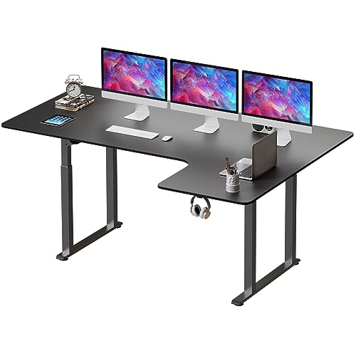 Dripex Schreibtisch höhenverstellbar elektrisch 180x110cm, L-förmiger Schreibtisch höhenverstellbar mit Dual Motor, Eckschreibtisch Standing Desk mit 4 Beinen für Stabilität, Spleißbrett, Schwarz