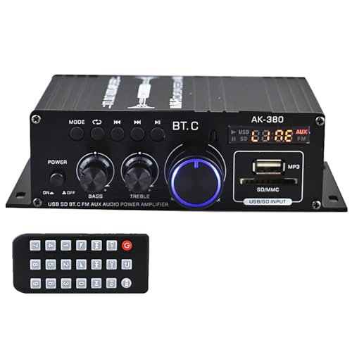 Romicta HiFi-Verstärker AK380, Mini Bluetooth Stereo-Audioverstärker Receiver 12V/ 220V 800W 2 Kanäle Endverstärker Soundverstärker w/UKW-Radio, SD/USB-Karteneingang, für Zuhause oder Auto