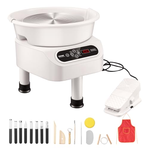 VEVOR Töpferscheibe, 25 cm Töpferformmaschine, 350 W elektrische Töpferscheibe mit Pedal & LCD-Touchscreen, Direktantrieb-Keramikscheibe mit 3 Stützbeinen für Heimwerker-Kunsthandwerk, weiß