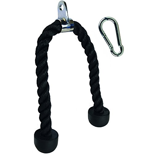 C.P.Sports Trizeps-Seil, Trizepsseil, Bizepsseil 70cm | Seil für Zugübungen, Kabelzug, Seilzug, Latzug, Krafttraining, Fitness, Bodybuilding | mit 8mm Karabiner
