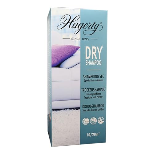 Hagerty Dry Shampoo Teppich Reinigungspulver 500 g I Spezial Trockenshampoo Pulver extra für empfindliche Teppiche Teppichböden Möbelstoffe I Fleckenentferner Teppich und Polsterreiniger Trocken